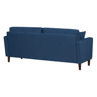 Yera Sofa w 2 Pillows,  Tufted Blue Fabric, Cherry Brown Wood, 77 Inch - BM355952