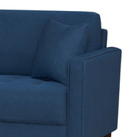 Yera Sofa w 2 Pillows,  Tufted Blue Fabric, Cherry Brown Wood, 77 Inch - BM355952