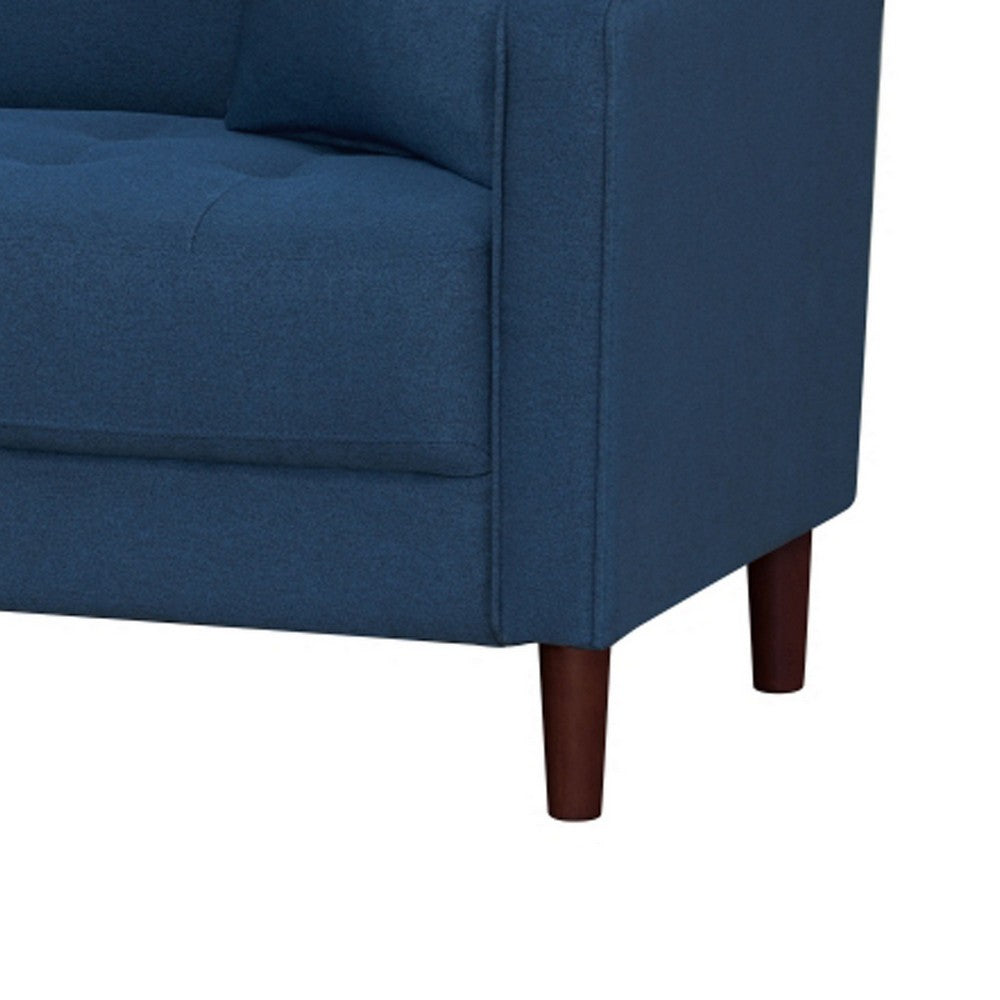 Yera Sofa w 2 Pillows,  Tufted Blue Fabric, Cherry Brown Wood, 77 Inch - BM355952