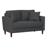 Yera Loveseat w 2 Pillows, Tufted Gray Fabric, Cherry Brown Wood 52 Inch - BM355953