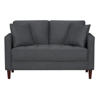 Yera Loveseat w 2 Pillows, Tufted Gray Fabric, Cherry Brown Wood 52 Inch - BM355953