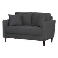 Yera Loveseat w 2 Pillows, Tufted Gray Fabric, Cherry Brown Wood 52 Inch - BM355953