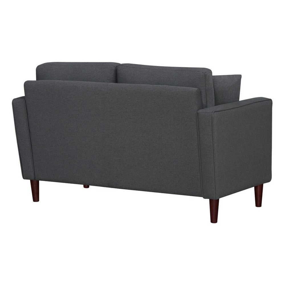 Yera Loveseat w 2 Pillows, Tufted Gray Fabric, Cherry Brown Wood 52 Inch - BM355953