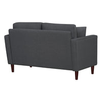 Yera Loveseat w 2 Pillows, Tufted Gray Fabric, Cherry Brown Wood 52 Inch - BM355953