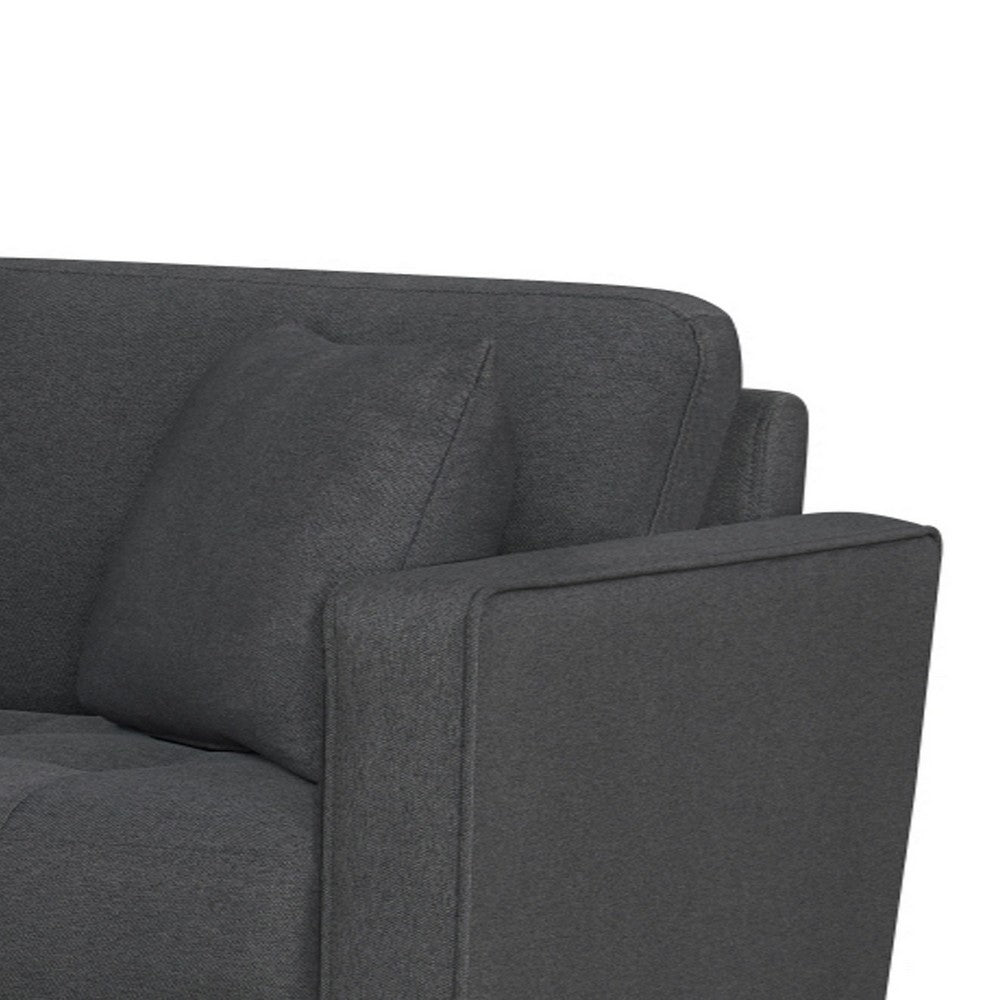 Yera Loveseat w 2 Pillows, Tufted Gray Fabric, Cherry Brown Wood 52 Inch - BM355953