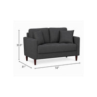 Yera Loveseat w 2 Pillows, Tufted Gray Fabric, Cherry Brown Wood 52 Inch - BM355953