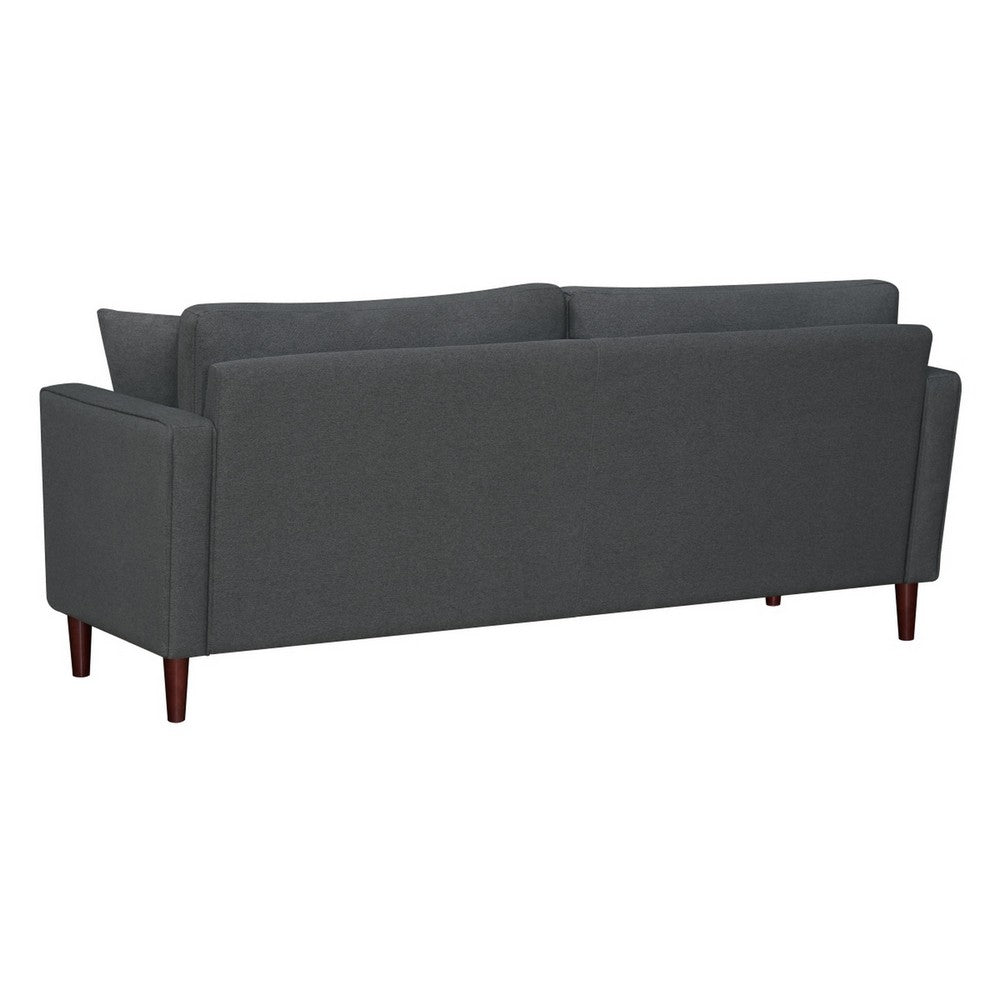 Yera Sofa w 2 Pillows, Tufted Gray Seat, Cherry Brown Wood, 77 Inch - BM355954