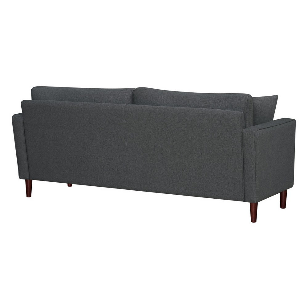 Yera Sofa w 2 Pillows, Tufted Gray Seat, Cherry Brown Wood, 77 Inch - BM355954