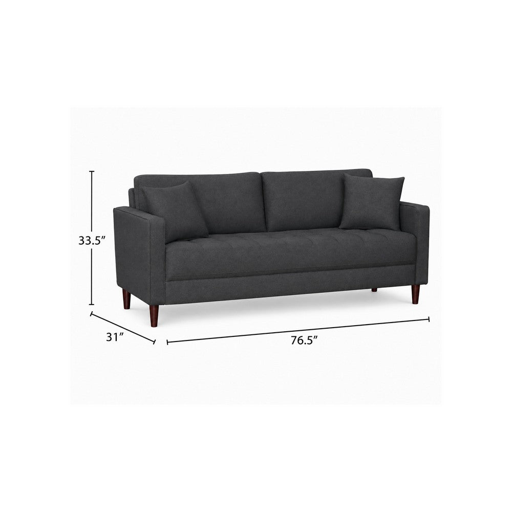 Yera Sofa w 2 Pillows, Tufted Gray Seat, Cherry Brown Wood, 77 Inch - BM355954