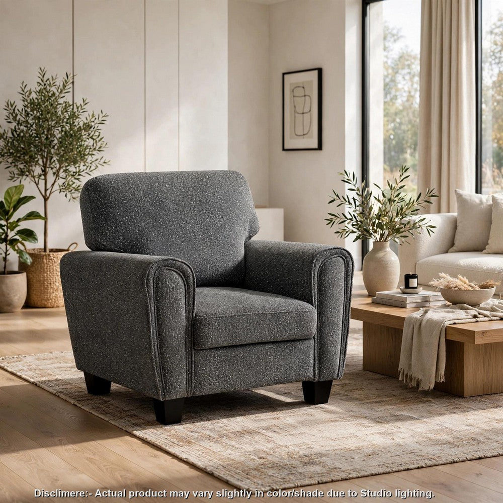 Loi Accent Chair, Flared Arms, Foam Cushions, Dark Gray Chenille, Black - BM355957