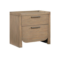 Rex Nightstand, 2 Drawers, Tray Top, Curved Bottom, Brown Hickory Veneer - BM355970