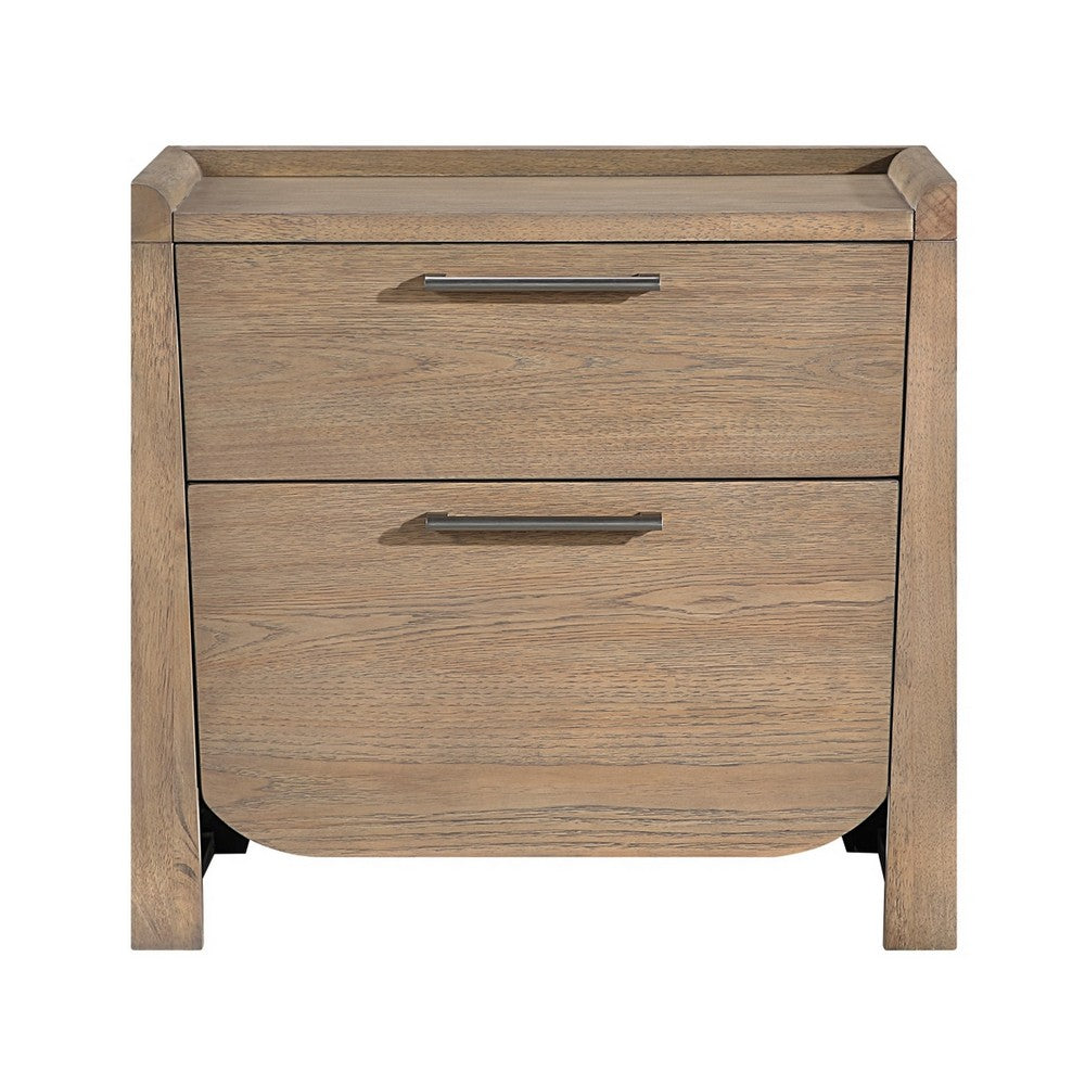 Rex Nightstand, 2 Drawers, Tray Top, Curved Bottom, Brown Hickory Veneer - BM355970