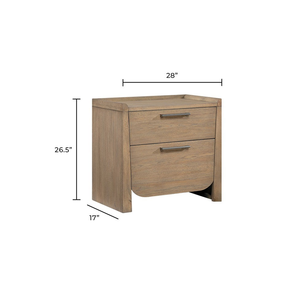 Rex Nightstand, 2 Drawers, Tray Top, Curved Bottom, Brown Hickory Veneer - BM355970