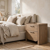 Rex Nightstand, 2 Drawers, Tray Top, Curved Bottom, Brown Hickory Veneer - BM355970