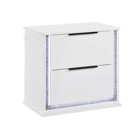 Luma Nightstand w LED, 2 Drawers, Metallic Silver-Gray Trim, White Wood - BM355972