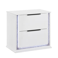 Luma Nightstand w LED, 2 Drawers, Metallic Silver-Gray Trim, White Wood - BM355972