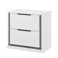 Luma Nightstand w LED, 2 Drawers, Metallic Silver-Gray Trim, White Wood - BM355972