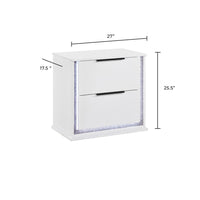 Luma Nightstand w LED, 2 Drawers, Metallic Silver-Gray Trim, White Wood - BM355972