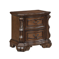 Gony Nightstand, 2 Drawers, Traditional Carving, Gold Accents, Dark Brown - BM355975