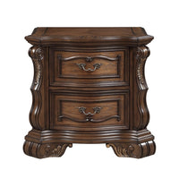Gony Nightstand, 2 Drawers, Traditional Carving, Gold Accents, Dark Brown - BM355975