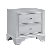 Aman Nightstand, 2 Drawers, Embossed Front, Acrylic Diamond Knobs, Silver - BM355977