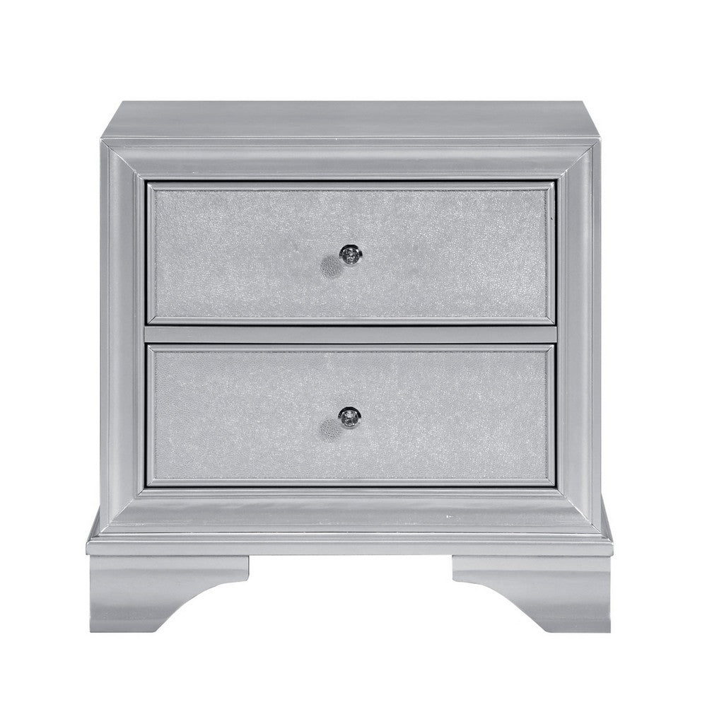 Aman Nightstand, 2 Drawers, Embossed Front, Acrylic Diamond Knobs, Silver - BM355977