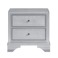 Aman Nightstand, 2 Drawers, Embossed Front, Acrylic Diamond Knobs, Silver - BM355977