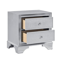 Aman Nightstand, 2 Drawers, Embossed Front, Acrylic Diamond Knobs, Silver - BM355977