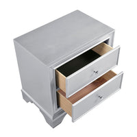 Aman Nightstand, 2 Drawers, Embossed Front, Acrylic Diamond Knobs, Silver - BM355977
