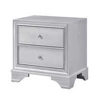 Aman Nightstand, 2 Drawers, Embossed Front, Acrylic Diamond Knobs, Silver - BM355977