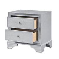Aman Nightstand, 2 Drawers, Embossed Front, Acrylic Diamond Knobs, Silver - BM355977