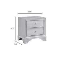 Aman Nightstand, 2 Drawers, Embossed Front, Acrylic Diamond Knobs, Silver - BM355977