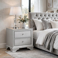 Aman Nightstand, 2 Drawers, Embossed Front, Acrylic Diamond Knobs, Silver - BM355977