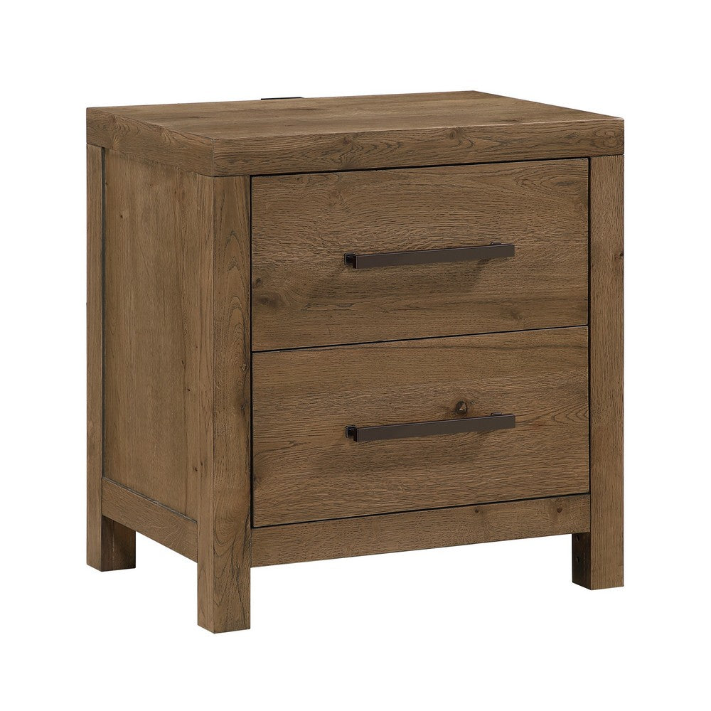 Masi Nightstand, 2 Drawers, Built-In USB Ports, Transitional Style, Brown - BM355979