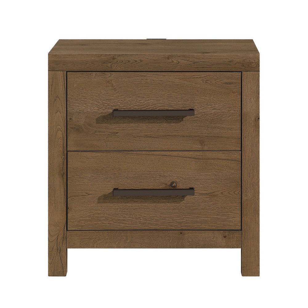 Masi Nightstand, 2 Drawers, Built-In USB Ports, Transitional Style, Brown - BM355979