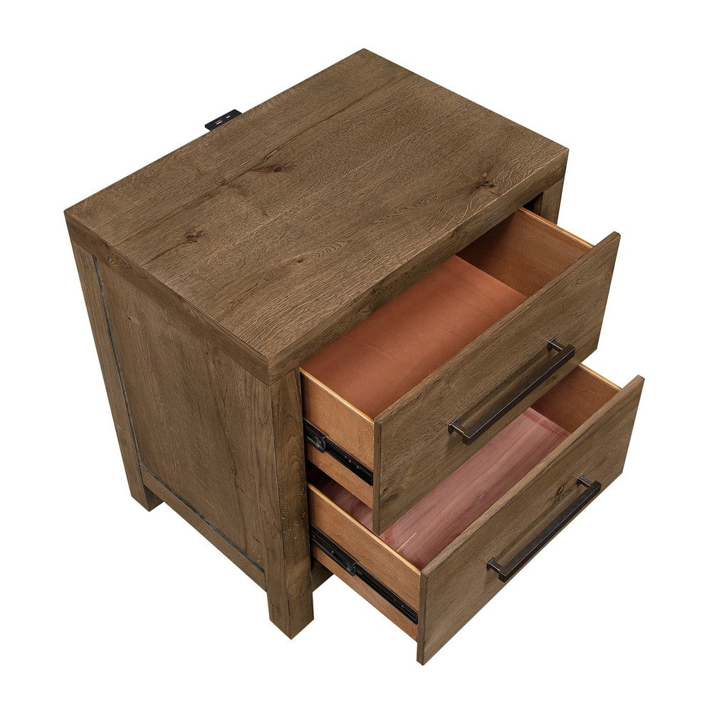 Masi Nightstand, 2 Drawers, Built-In USB Ports, Transitional Style, Brown - BM355979