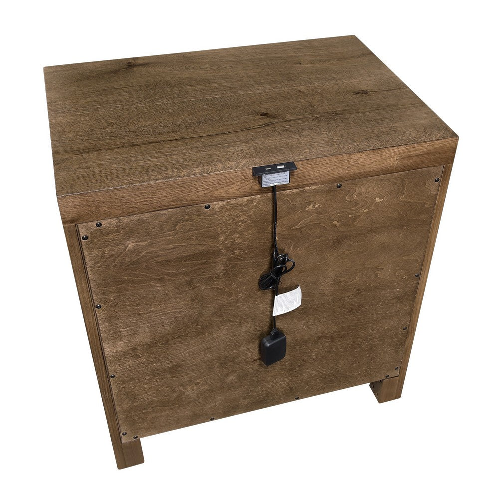 Masi Nightstand, 2 Drawers, Built-In USB Ports, Transitional Style, Brown - BM355979