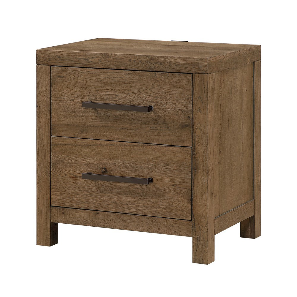 Masi Nightstand, 2 Drawers, Built-In USB Ports, Transitional Style, Brown - BM355979
