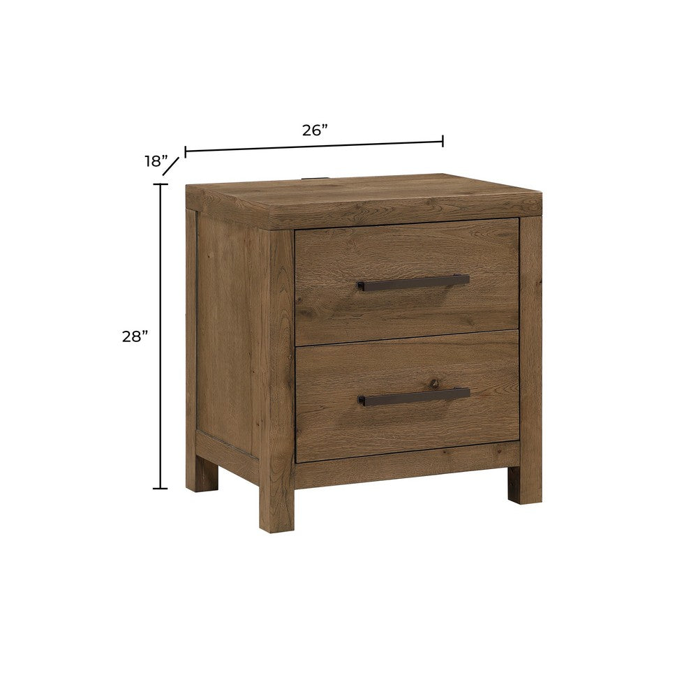 Masi Nightstand, 2 Drawers, Built-In USB Ports, Transitional Style, Brown - BM355979