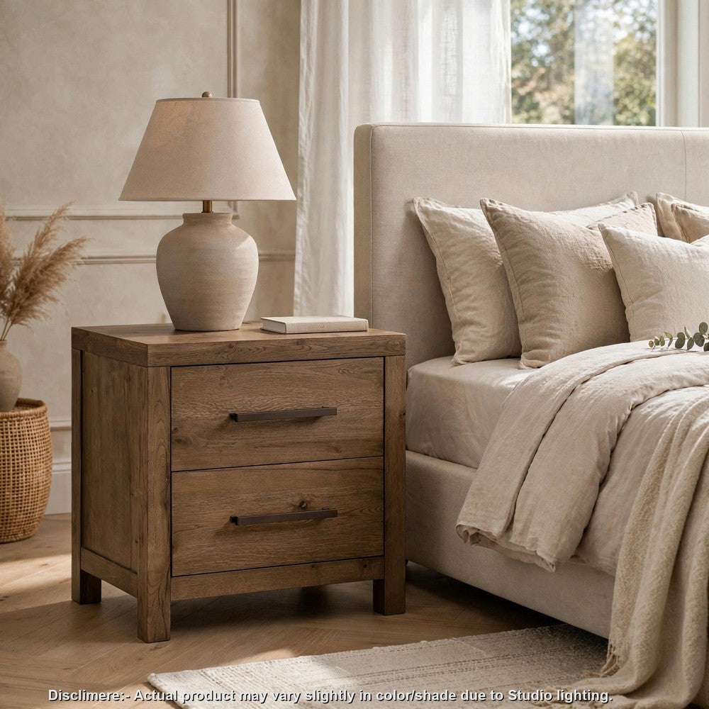 Masi Nightstand, 2 Drawers, Built-In USB Ports, Transitional Style, Brown - BM355979