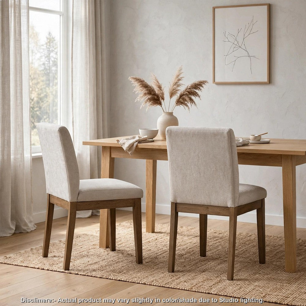 Masi Dining Side Chair Set of 2, Padded Seat, Light Gray Polyester, Brown - BM355982