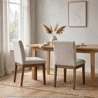Masi Dining Side Chair Set of 2, Padded Seat, Light Gray Polyester, Brown - BM355982