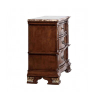 Prio Nightstand, Ornate Carvings, Marble Top, 3 Drawers, Cherry Brown-BM356295