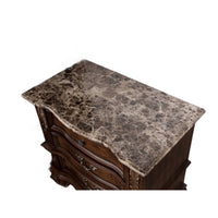 Prio Nightstand, Ornate Carvings, Marble Top, 3 Drawers, Cherry Brown-BM356295