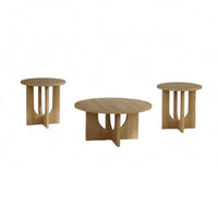 Moloy Coffee Table Set with 2 End Tables, Cross Arch Base, Brown Wood-BM356310