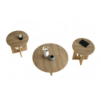 Moloy Coffee Table Set with 2 End Tables, Cross Arch Base, Brown Wood-BM356310
