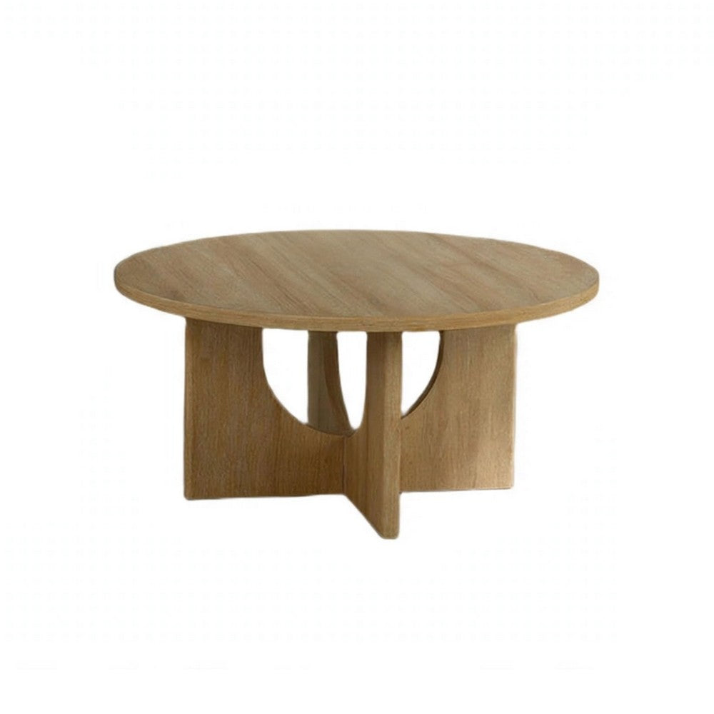 Moloy Coffee Table Set with 2 End Tables, Cross Arch Base, Brown Wood-BM356310