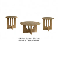 Moloy Coffee Table Set with 2 End Tables, Cross Arch Base, Brown Wood-BM356310