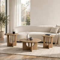 Moloy Coffee Table Set with 2 End Tables, Cross Arch Base, Brown Wood-BM356310