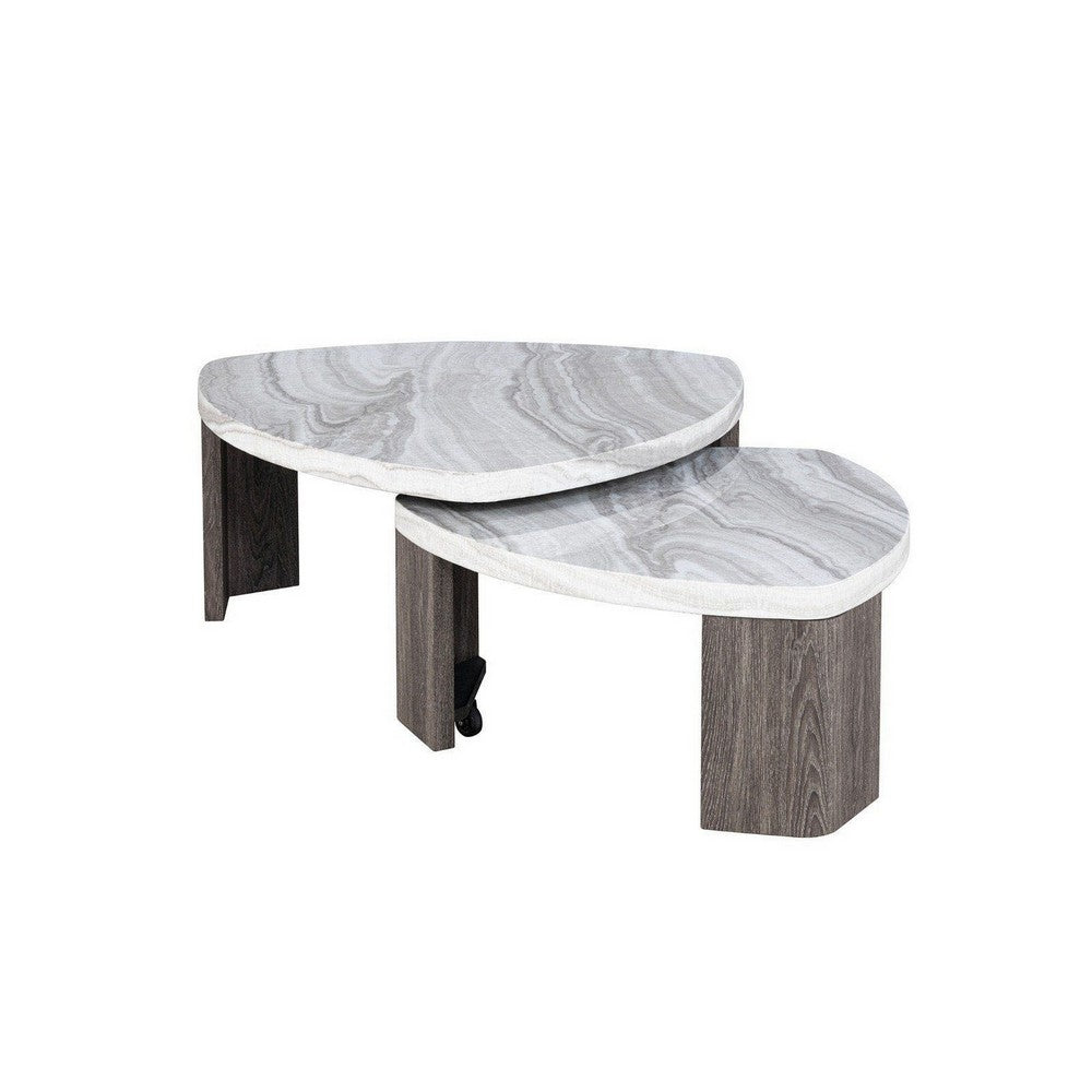 Lesy Nesting Cocktail Table, Swivel Design, Hidden Casters Gray Wood-BM356311